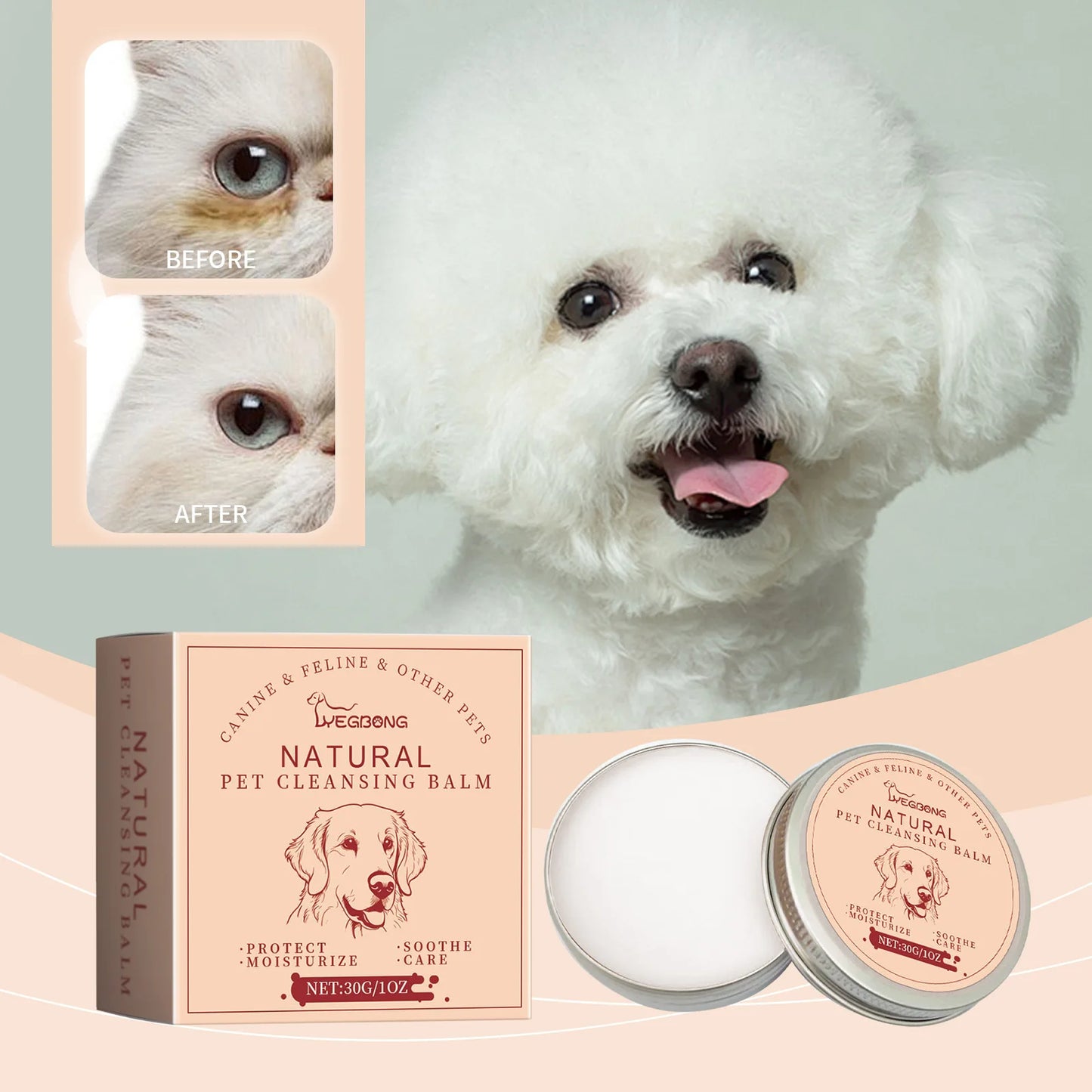 30g Pet Eye Cleaner Cream – Natural Tear Stain Remover for Dogs & Cats