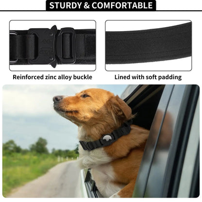 Tactical AirTag Dog Collar, with AirTag Holder and Handle Military Dog Metal Buckle Adjustable GPS Collar for Medium Large Dogs