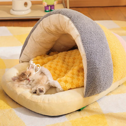 Winter Warm Pet Cat Bed Semi-enclosed Pet Sleeping Bag for Cats Mini Dogs Soft Plush Kitten House Cave Cat Accessories
