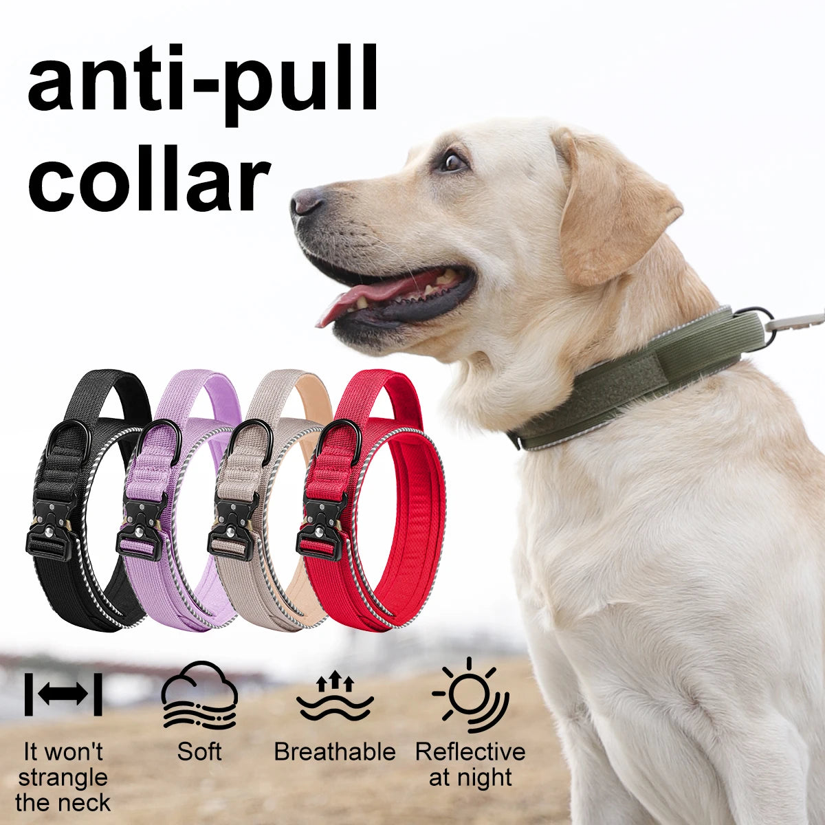 Tactical dog collar, adjustable military training nylon dog collar with control handle and high quality buckle