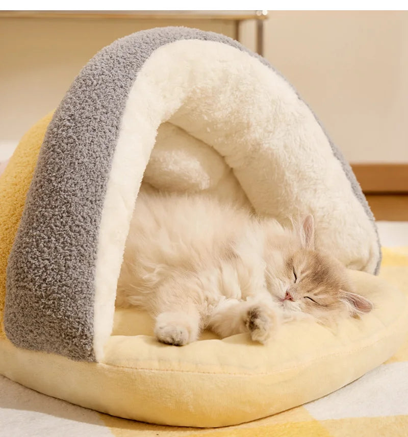 Winter Warm Pet Cat Bed Semi-enclosed Pet Sleeping Bag for Cats Mini Dogs Soft Plush Kitten House Cave Cat Accessories