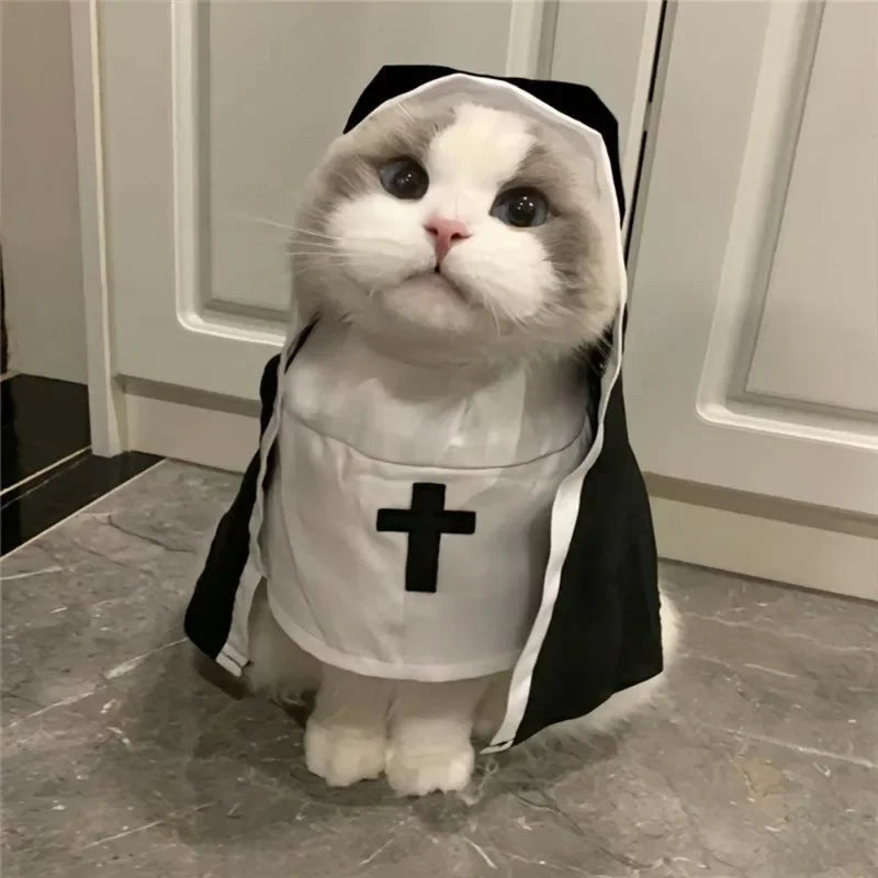 Funny Pet Nun Costume – Adjustable Halloween Outfit for Small Cats & Dogs