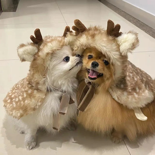 Christmas Pet Costume – Reindeer Antlers & Elk Cloak for Cats and Dogs