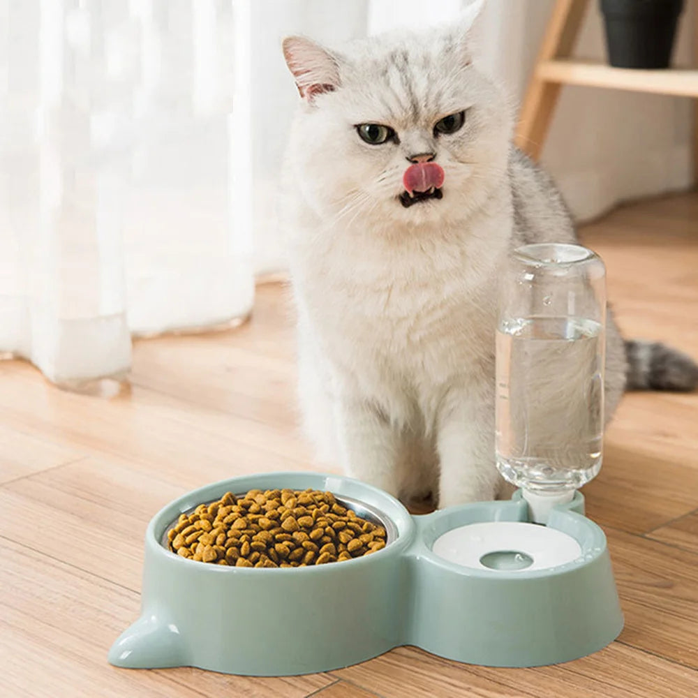 Pet Bowls Set for Dogs & Cats: Anti-Spill Food Bowl + Automatic Water Bowl, Non-Slip Pet Feeding Dishes Kit for Puppies Kittens