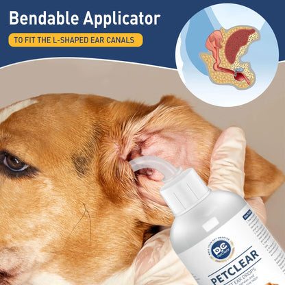PETCLEAR Dog & Cat Ear Drops – Ear Cleaner for Odor, Wax, Mites & Itch Prevention, 60ml