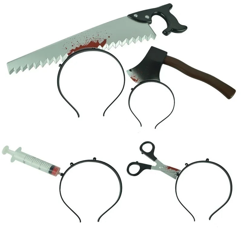 Pet Halloween Props – Funny & Scary Toys for Dogs & Cats, Plastic Ax, Saw, Nail, Knife Headwear Party Favors