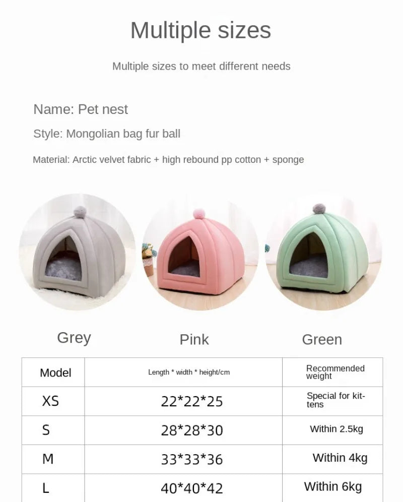 Winter Warm Dog Nest Semi Enclosed Cat House Super Soft Foldable Plush Pet House Suitable for Small and Medium Sized Cat/Dog Bed