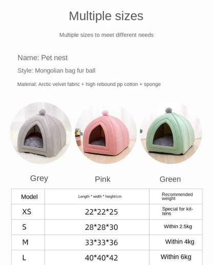 Winter Warm Dog Nest Semi Enclosed Cat House Super Soft Foldable Plush Pet House Suitable for Small and Medium Sized Cat/Dog Bed