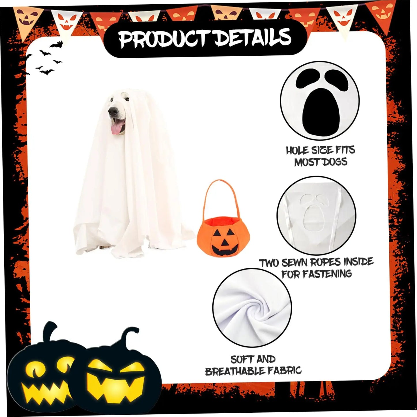 Halloween Pet Ghost Costume – Spooky Cute Dog & Cat Cape for Halloween Cosplay