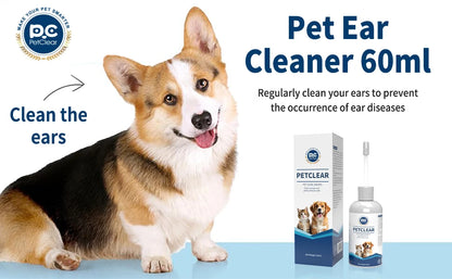 PETCLEAR Dog & Cat Ear Drops – Ear Cleaner for Odor, Wax, Mites & Itch Prevention, 60ml