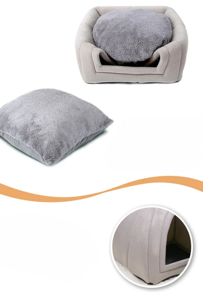 Winter Warm Dog Nest Semi Enclosed Cat House Super Soft Foldable Plush Pet House Suitable for Small and Medium Sized Cat/Dog Bed