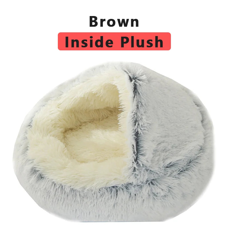 Winter Long Plush Cat Bed Round Pet House Cushion Cat House Warm Kitty Basket Dog Bed Sleep Bag Nest for Small Cat Products