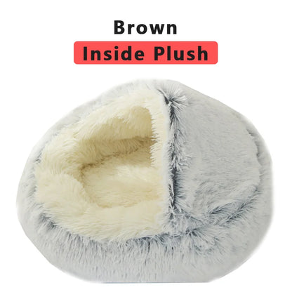 Winter Long Plush Cat Bed Round Pet House Cushion Cat House Warm Kitty Basket Dog Bed Sleep Bag Nest for Small Cat Products