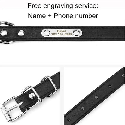 Personalized Name Carved Dog Collar ID Tag  Anti-lost Solid PU Leather Collar For Small Medium Large Dogs Puppy Cat Pet Supplies