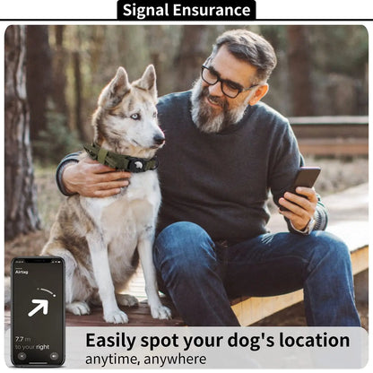 Tactical AirTag Dog Collar, with AirTag Holder and Handle Military Dog Metal Buckle Adjustable GPS Collar for Medium Large Dogs