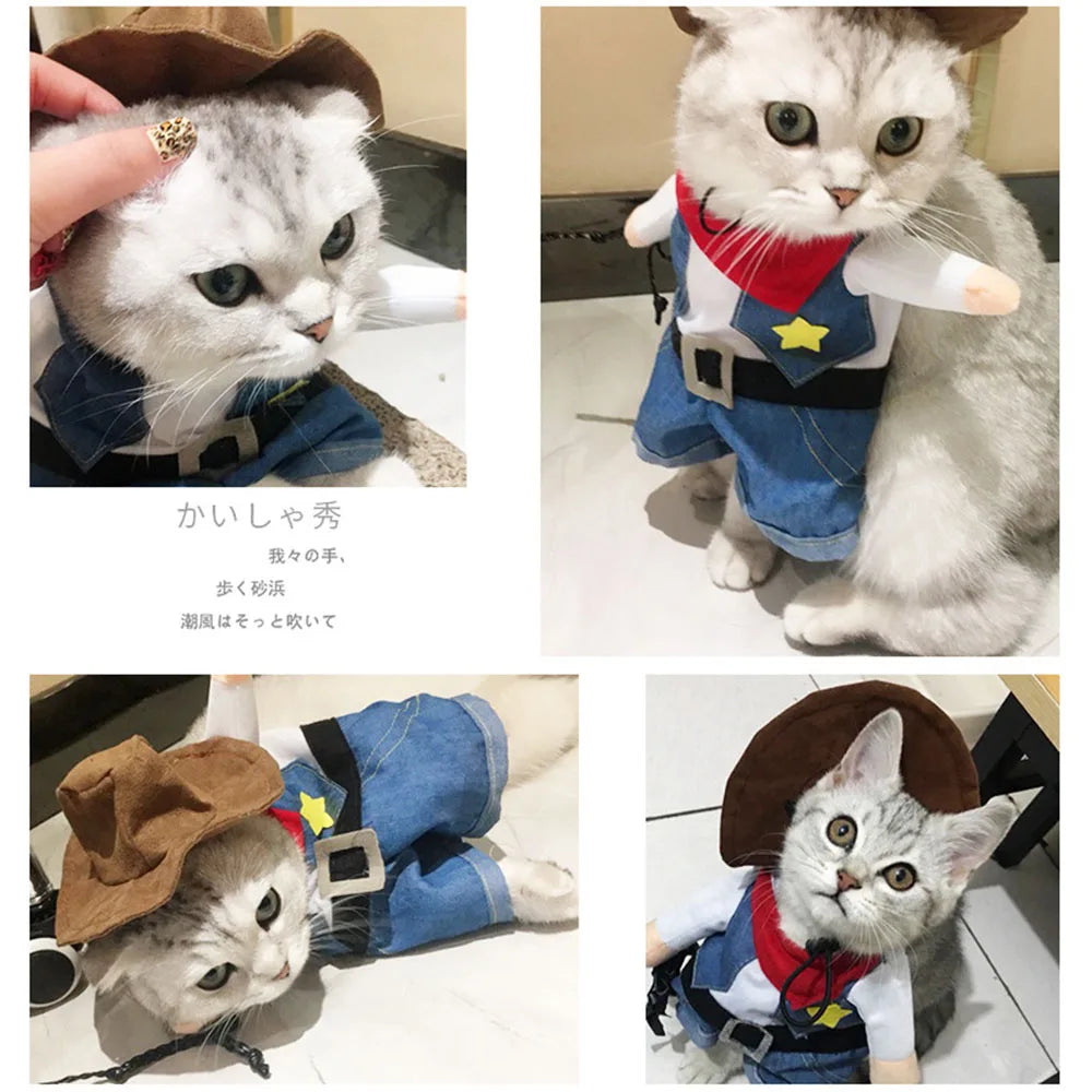 Halloween & Christmas Pet Costume Set – Funny Cowboy Outfit for Cats & Dogs