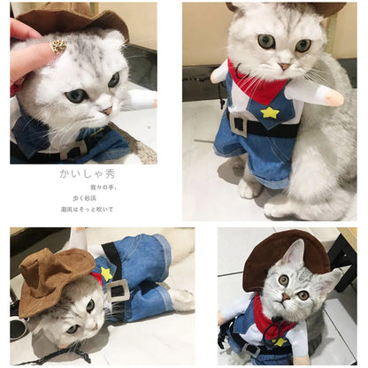 Halloween & Christmas Pet Costume Set – Funny Cowboy Outfit for Cats & Dogs