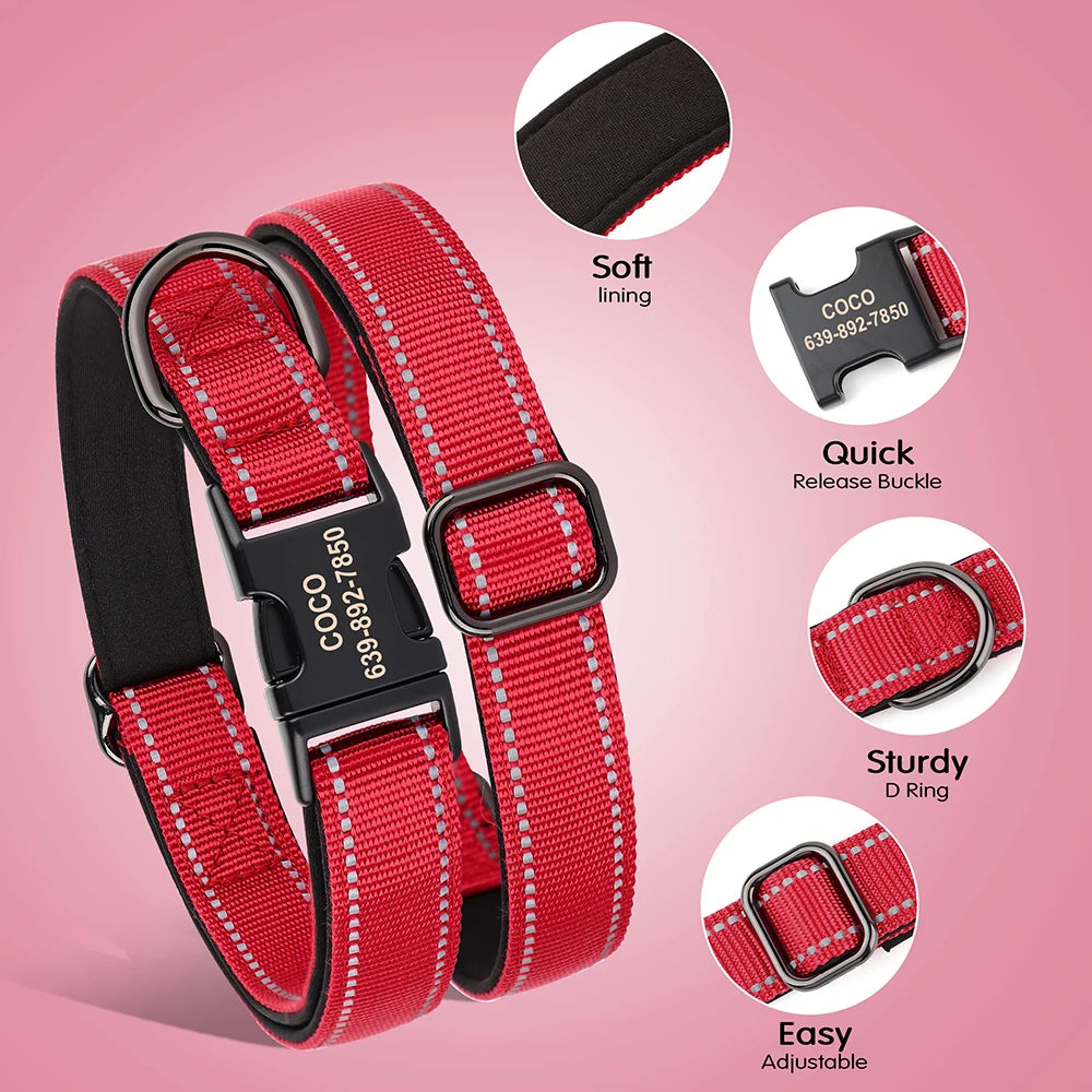 Personalized Nylon Dog Collar Reflective Dog Collars Engraved Puppy Collar ID Necklace Adjustable for Small Medium Large Dogs