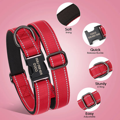 Personalized Nylon Dog Collar Reflective Dog Collars Engraved Puppy Collar ID Necklace Adjustable for Small Medium Large Dogs