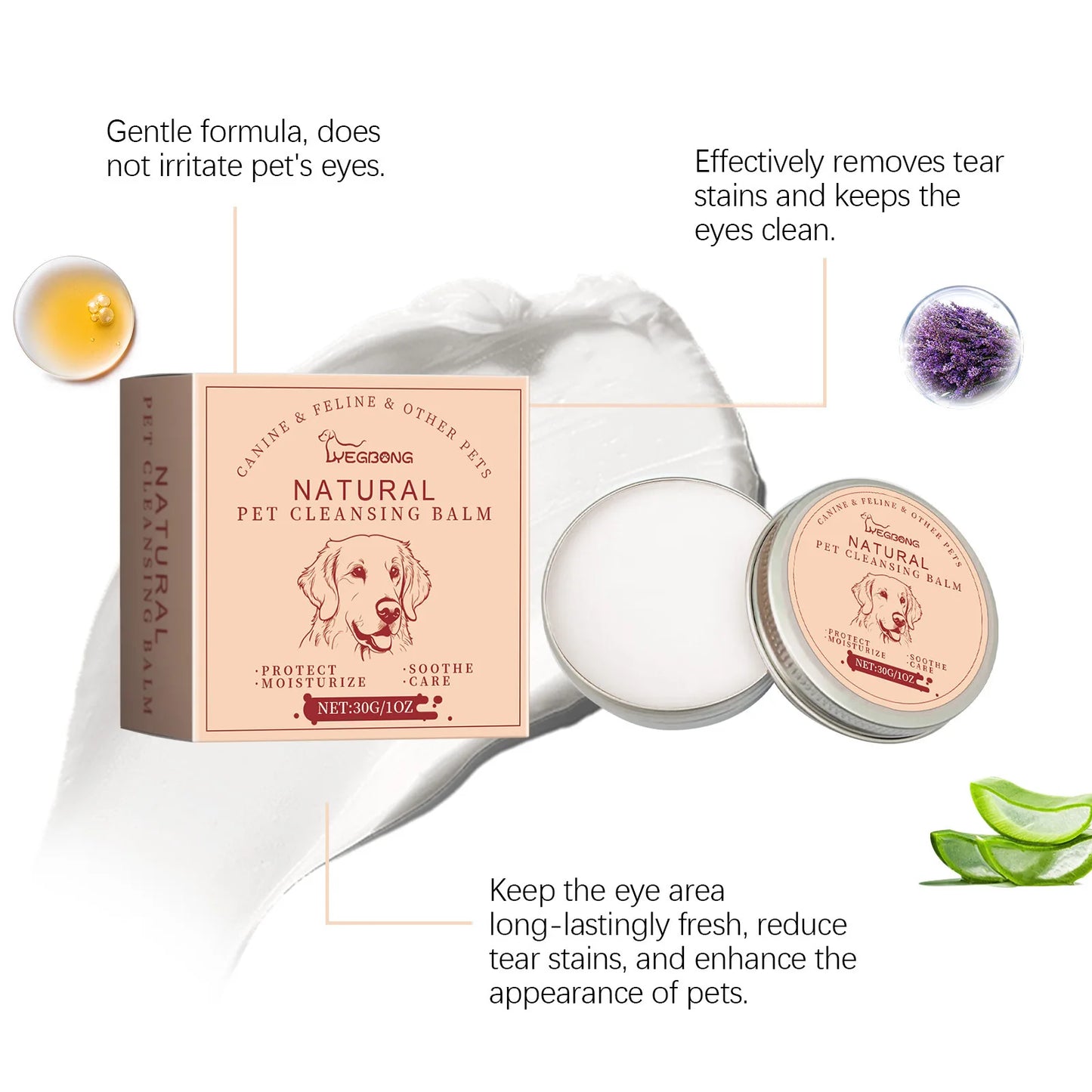 30g Pet Eye Cleaner Cream – Natural Tear Stain Remover for Dogs & Cats