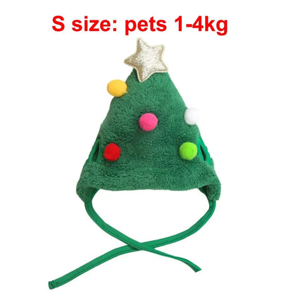 Christmas Pet Costume – Santa & Elk Hat with Bandana Bib Scarf Set for Dogs & Cats