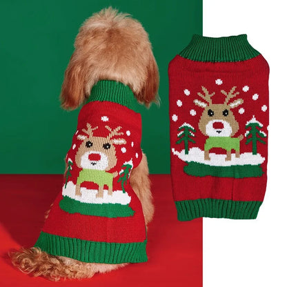 Christmas Pet Sweater for Dogs & Cats – Gingerbread Man & Snowflake Knitted Jumper with Antler Hoodie and Belt