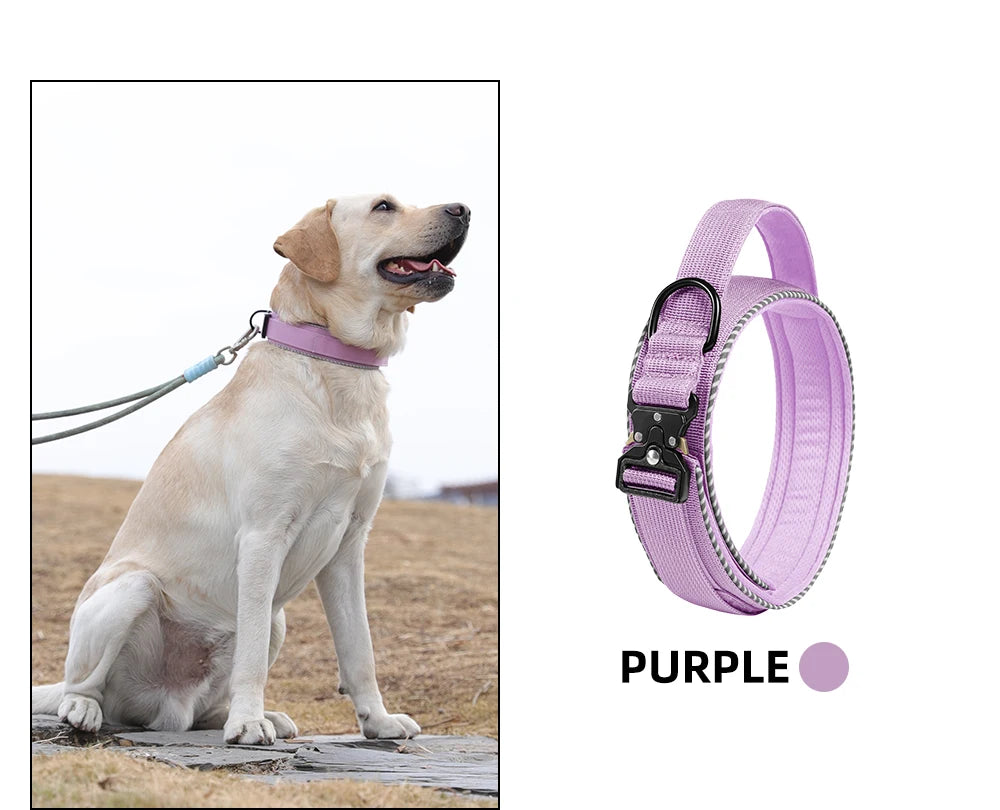 Tactical dog collar, adjustable military training nylon dog collar with control handle and high quality buckle