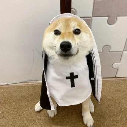 Funny Pet Nun Costume – Adjustable Halloween Outfit for Small Cats & Dogs
