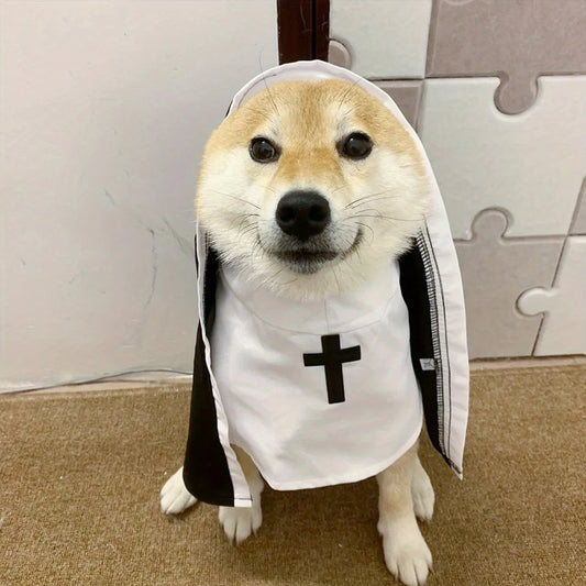 Funny Pet Nun Costume – Adjustable Halloween Outfit for Small Cats & Dogs