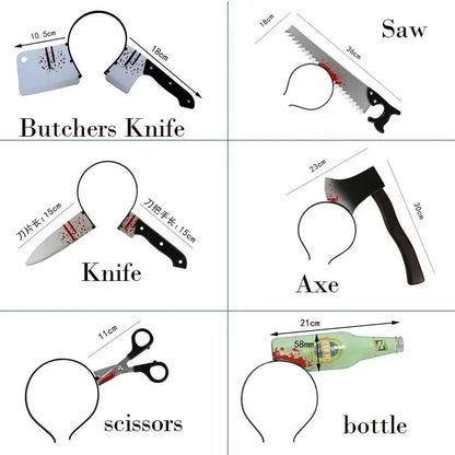Pet Halloween Props – Funny & Scary Toys for Dogs & Cats, Plastic Ax, Saw, Nail, Knife Headwear Party Favors