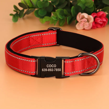 Personalized Nylon Dog Collar Reflective Dog Collars Engraved Puppy Collar ID Necklace Adjustable for Small Medium Large Dogs