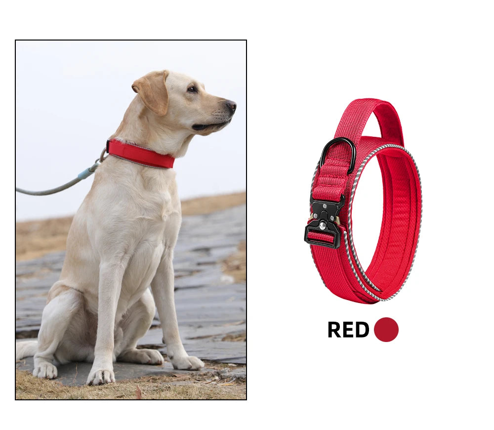 Tactical dog collar, adjustable military training nylon dog collar with control handle and high quality buckle