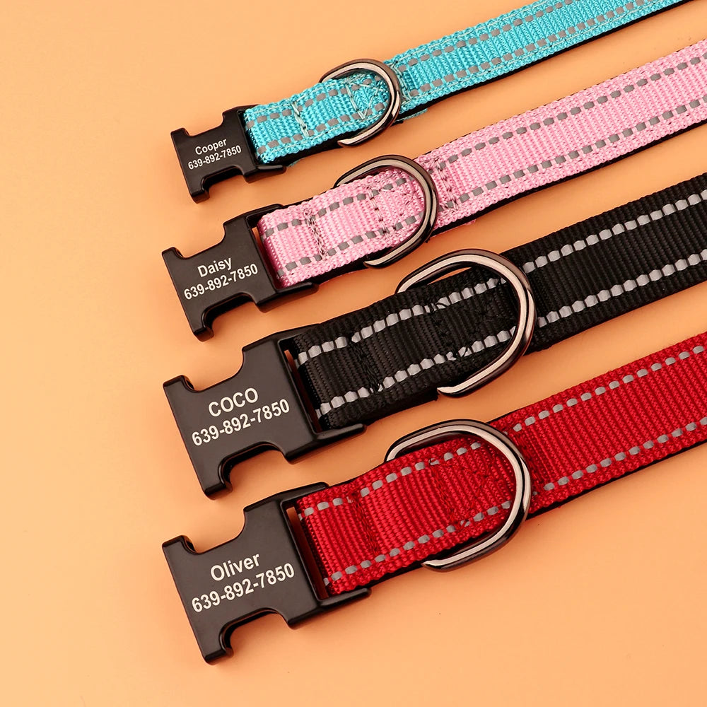Personalized Nylon Dog Collar Reflective Dog Collars Engraved Puppy Collar ID Necklace Adjustable for Small Medium Large Dogs