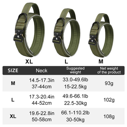 Tactical dog collar, adjustable military training nylon dog collar with control handle and high quality buckle