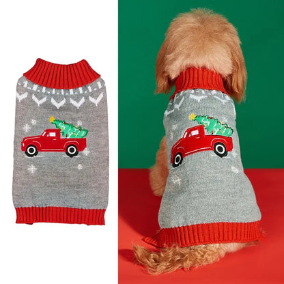 Christmas Pet Sweater for Dogs & Cats – Gingerbread Man & Snowflake Knitted Jumper with Antler Hoodie and Belt