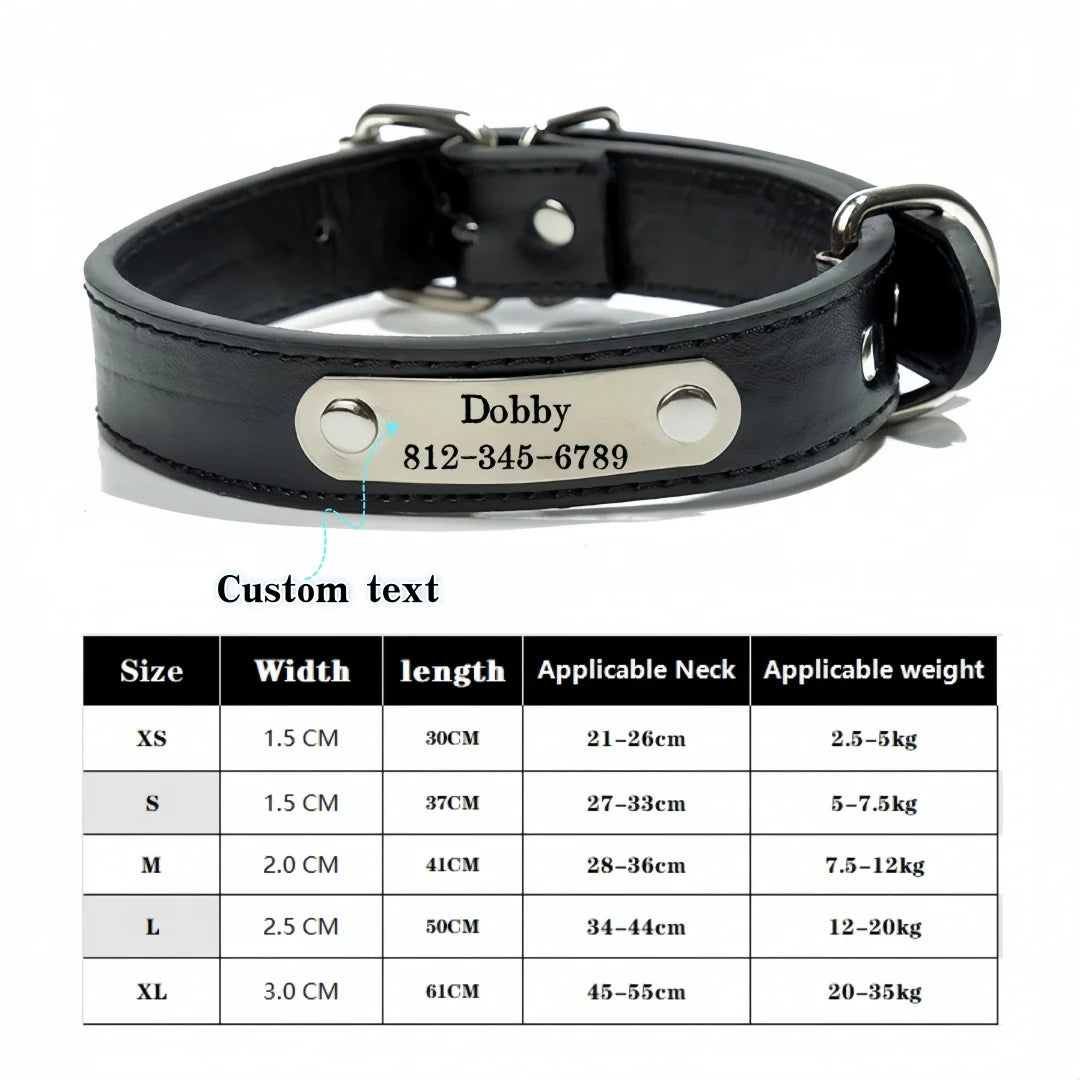 Personalized Name Carved Dog Collar ID Tag  Anti-lost Solid PU Leather Collar For Small Medium Large Dogs Puppy Cat Pet Supplies