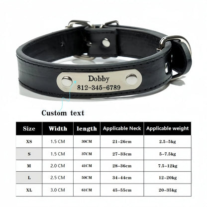 Personalized Name Carved Dog Collar ID Tag  Anti-lost Solid PU Leather Collar For Small Medium Large Dogs Puppy Cat Pet Supplies