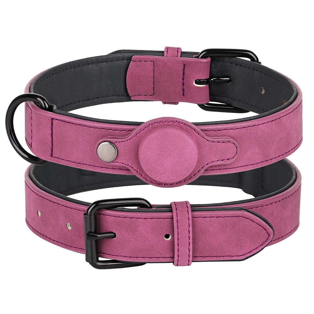 GPS Tracker Holder Collar for Dogs Soft PU Leather Padded Dogs Collar With GPS Tracker Case Adjustable Small Medium Dogs Collars
