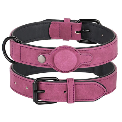 GPS Tracker Holder Collar for Dogs Soft PU Leather Padded Dogs Collar With GPS Tracker Case Adjustable Small Medium Dogs Collars