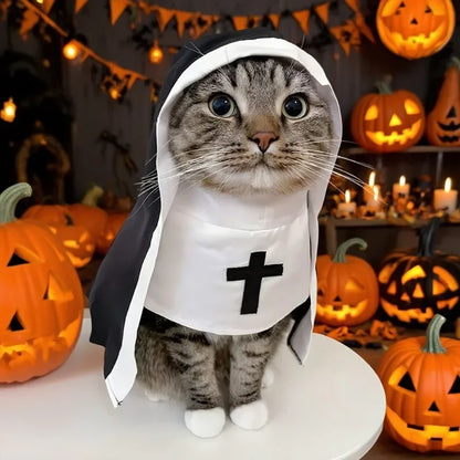 Funny Pet Nun Costume – Adjustable Halloween Outfit for Small Cats & Dogs