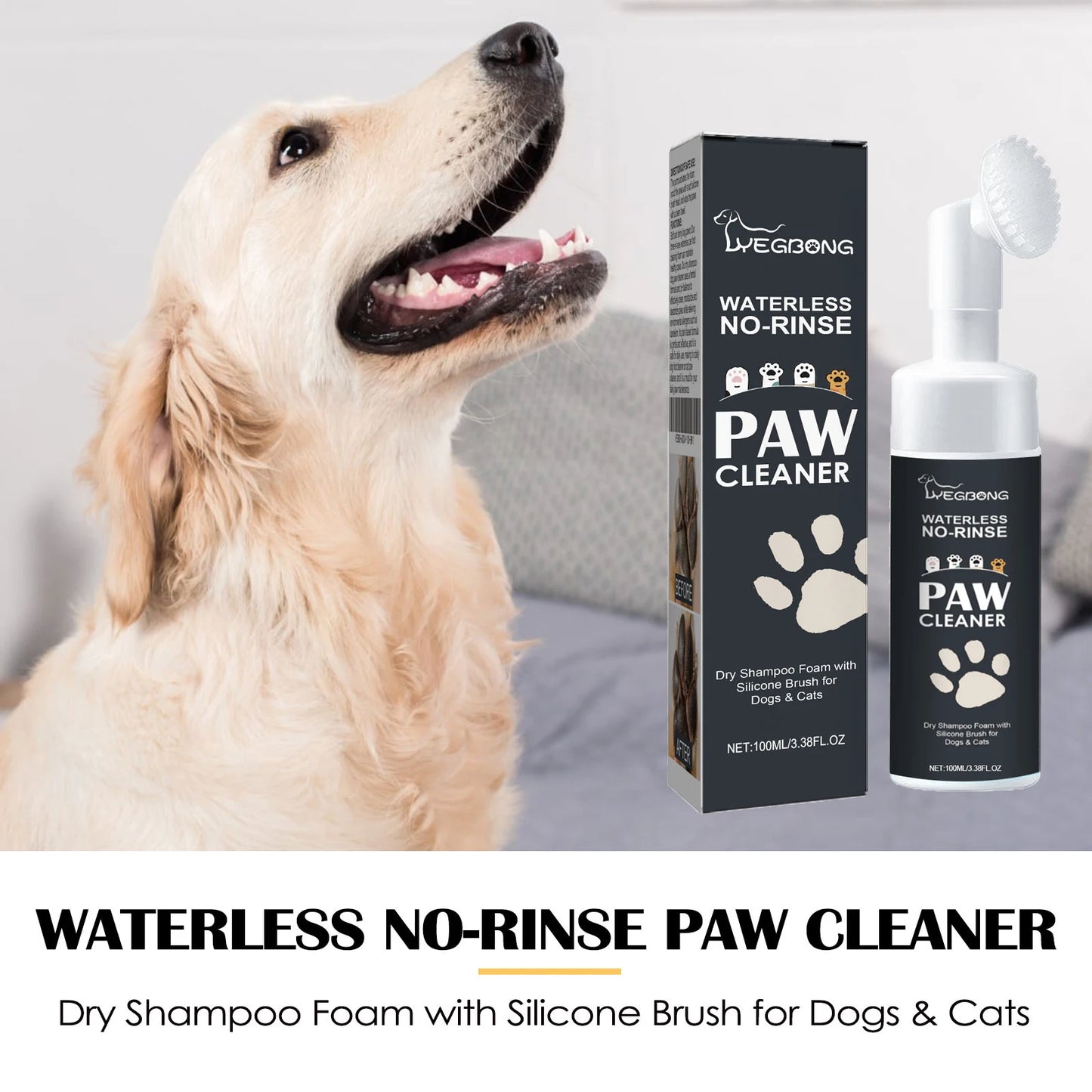 YEGBONG Pet Paw Cleaner Foam – Rinse-Free, Waterless Paw & Claw Care for Dogs & Cats
