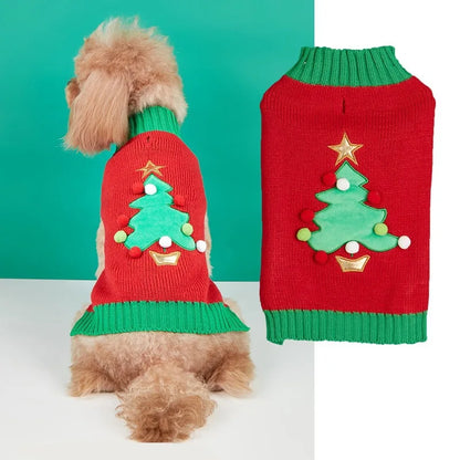 Christmas Pet Sweater for Dogs & Cats – Gingerbread Man & Snowflake Knitted Jumper with Antler Hoodie and Belt