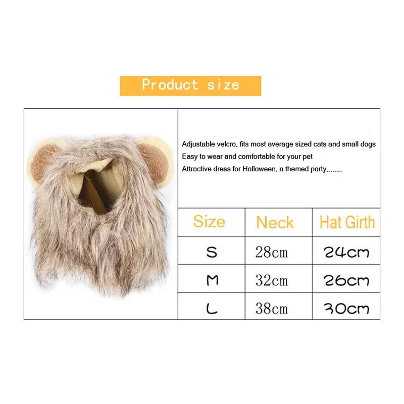 Cute Lion Mane Pet Costume Hat – Funny Cat & Dog Wig with Ears for Cosplay & Party