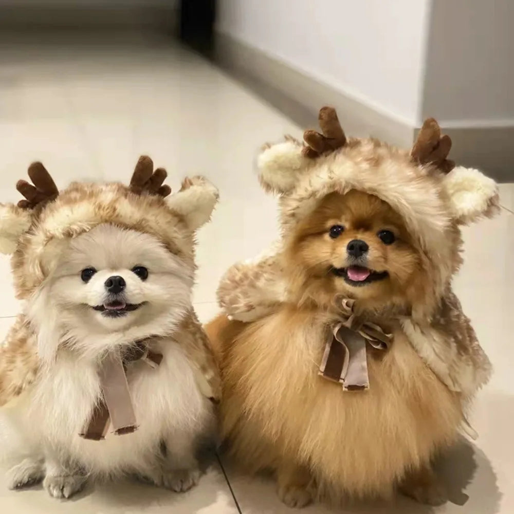Christmas Pet Costume – Reindeer Antlers & Elk Cloak for Cats and Dogs
