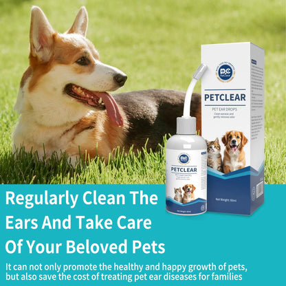 PETCLEAR Dog & Cat Ear Drops – Ear Cleaner for Odor, Wax, Mites & Itch Prevention, 60ml