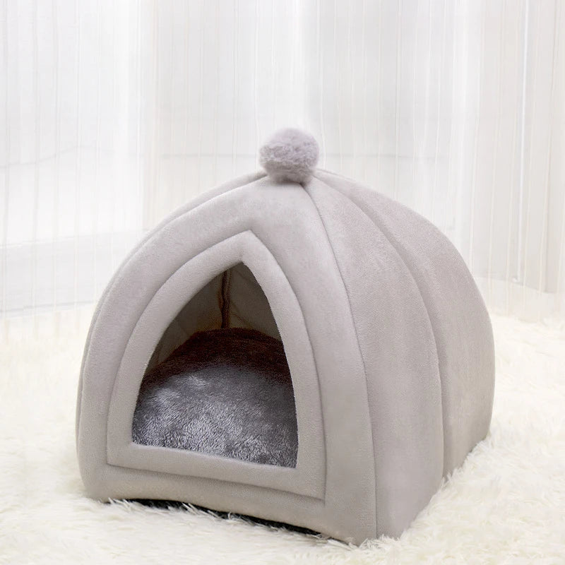 Winter Warm Dog Nest Semi Enclosed Cat House Super Soft Foldable Plush Pet House Suitable for Small and Medium Sized Cat/Dog Bed