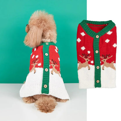Christmas Pet Sweater for Dogs & Cats – Gingerbread Man & Snowflake Knitted Jumper with Antler Hoodie and Belt