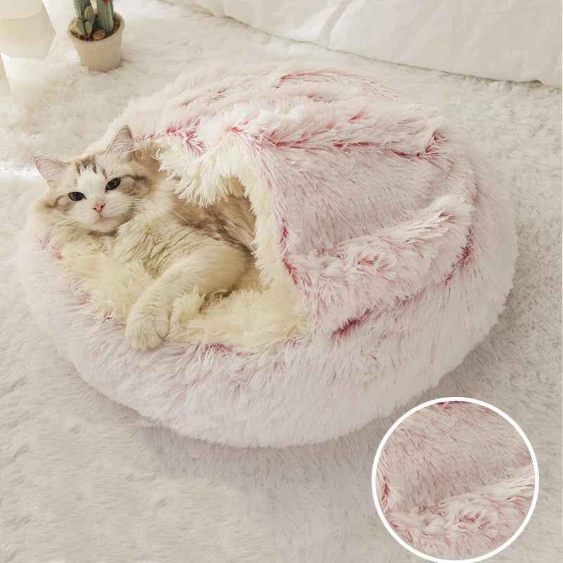 Winter Long Plush Cat Bed Round Pet House Cushion Cat House Warm Kitty Basket Dog Bed Sleep Bag Nest for Small Cat Products