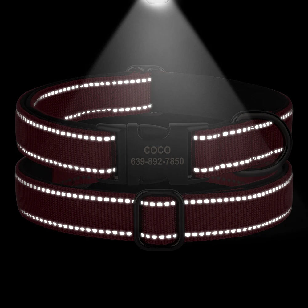 Personalized Nylon Dog Collar Reflective Dog Collars Engraved Puppy Collar ID Necklace Adjustable for Small Medium Large Dogs