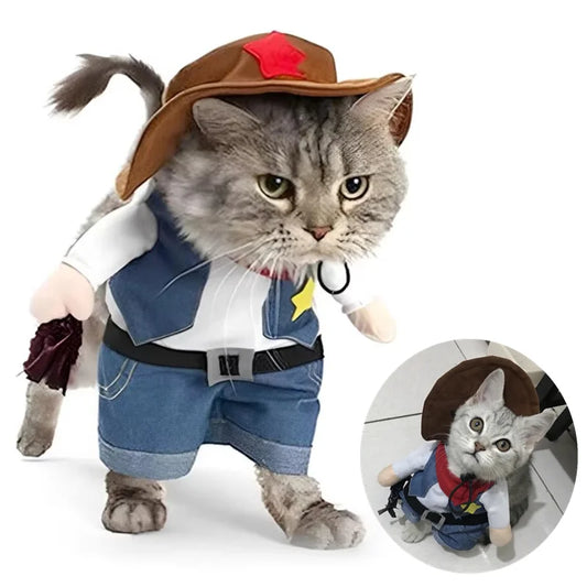 Pet Cowboy Costume – Jeans Hoodie Jumpsuit for Dogs & Cats